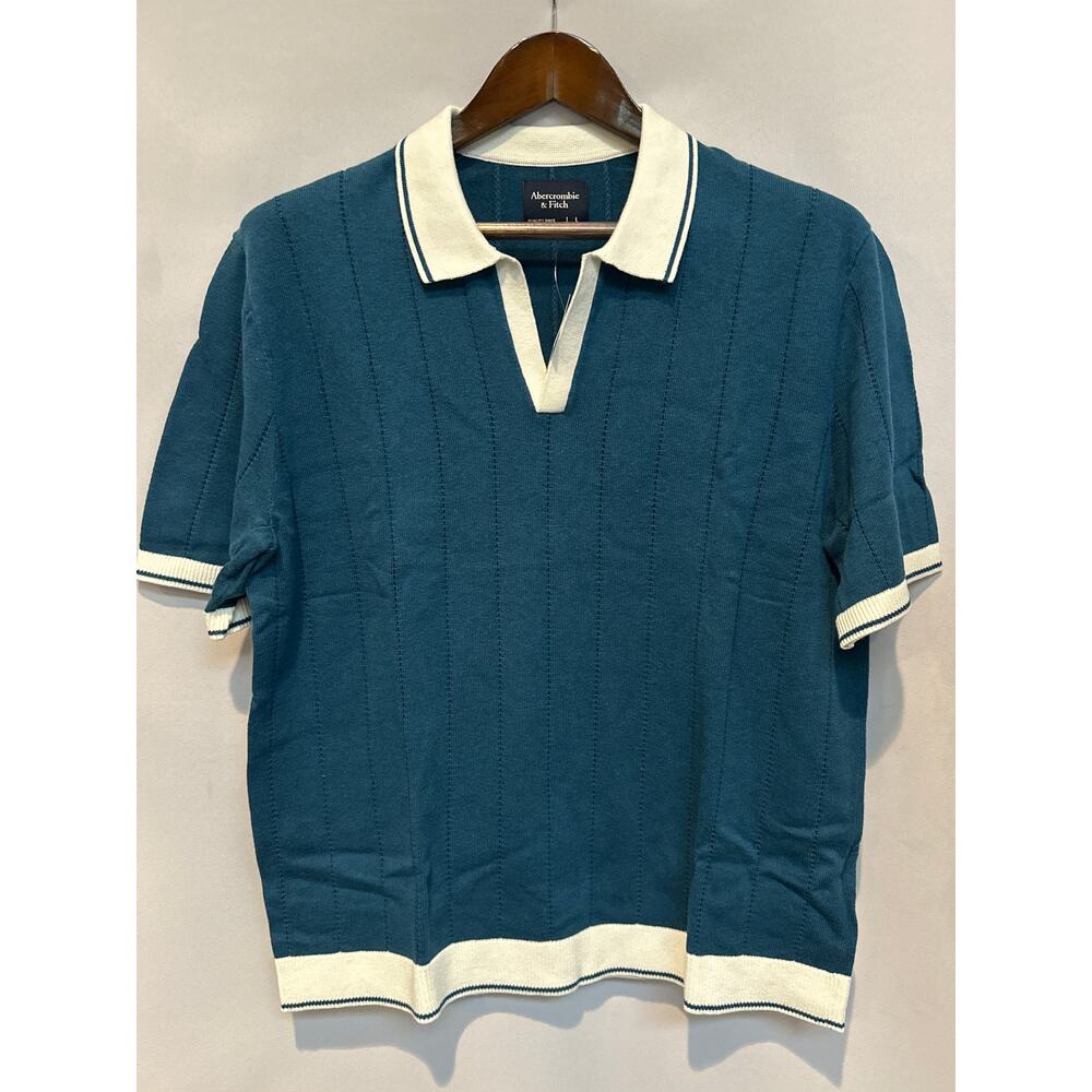 Men’s Abercrombie Short Sleeve Polo Sweater Teal Size L
